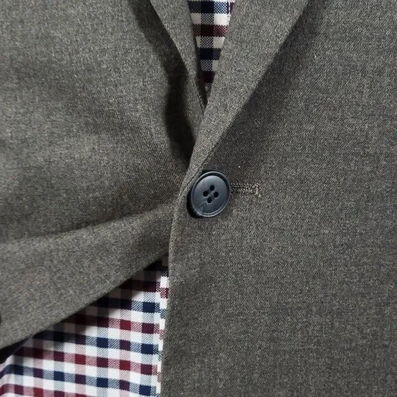 H&M Men's Flannel Sport Coat Blazer Two Button Brown Poly Blend‎ Regular Fit 42R
